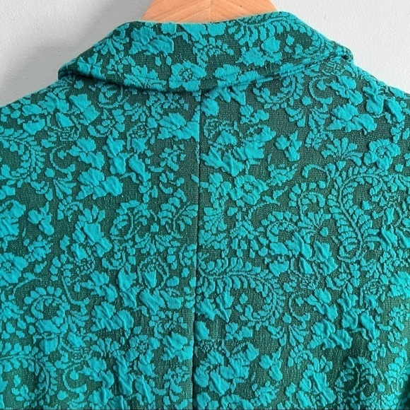 Isaac Mizrahi Jersey Knit Two-Tone Green Teal Jacquard Textured Blazer S/M - Picture 9 of 11